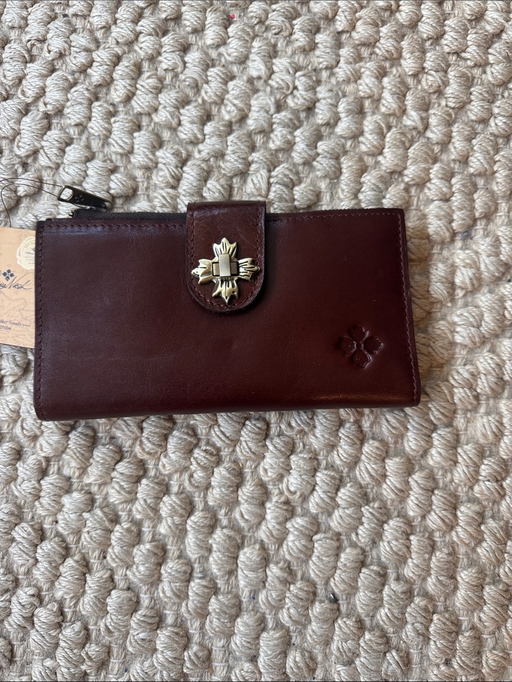 Patricia Nash Brown Leather Marlene Wallet with Gold Cross Accent